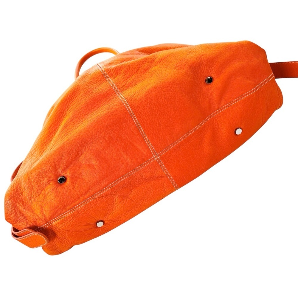 Barr + Barr Leather Large Orange Pebbled Slouchy Crossbody Satchel Bag Tote - Picture 11 of 16